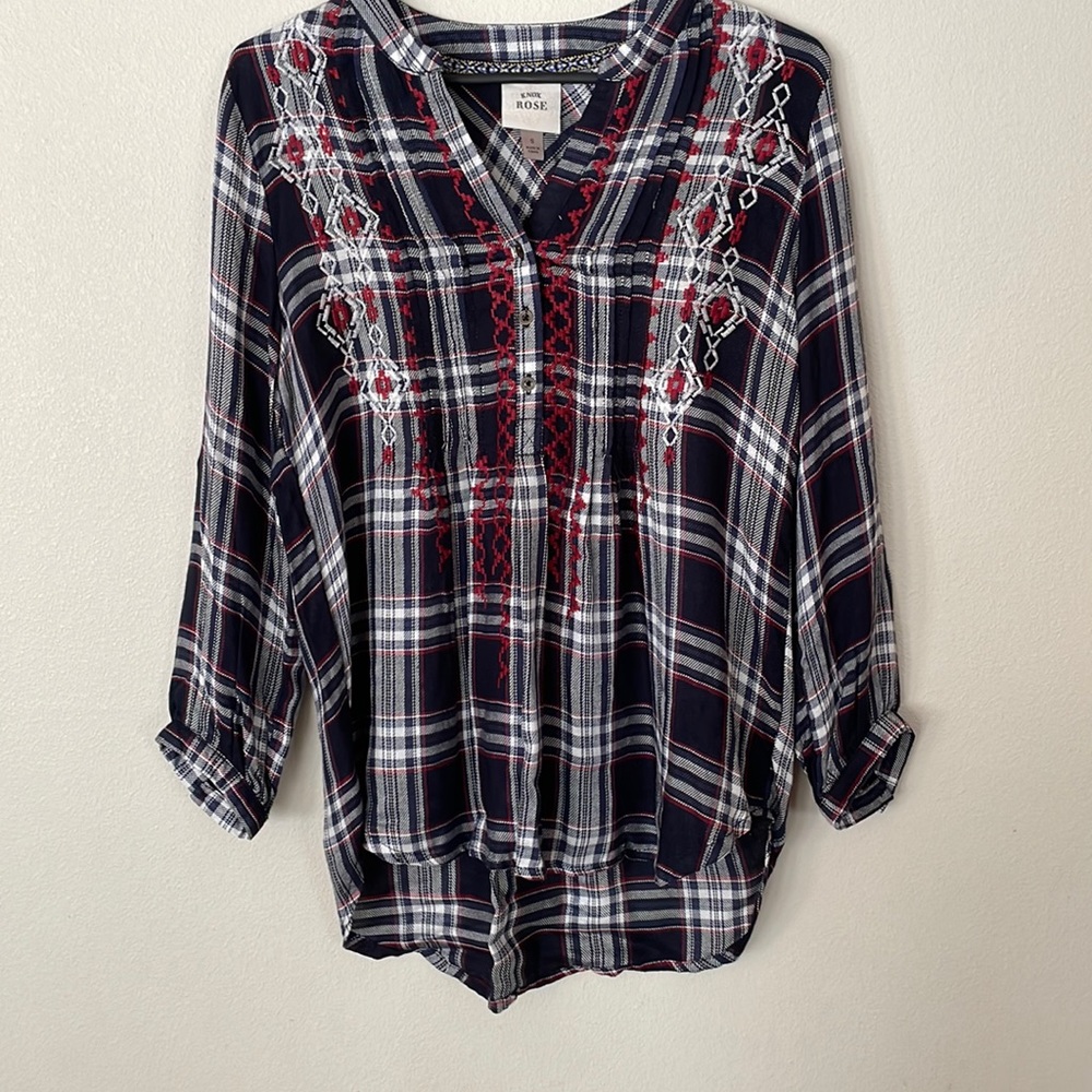 New Knox Rose womens small 3/4 sleeve shirt (red/white/navy)